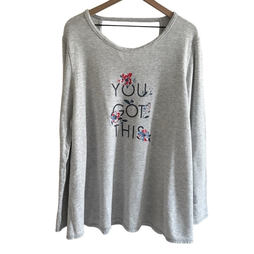 Livi Floral Graphic Sweatshirt Size 22/24 Pullover Open Back Long Sleeve Casual